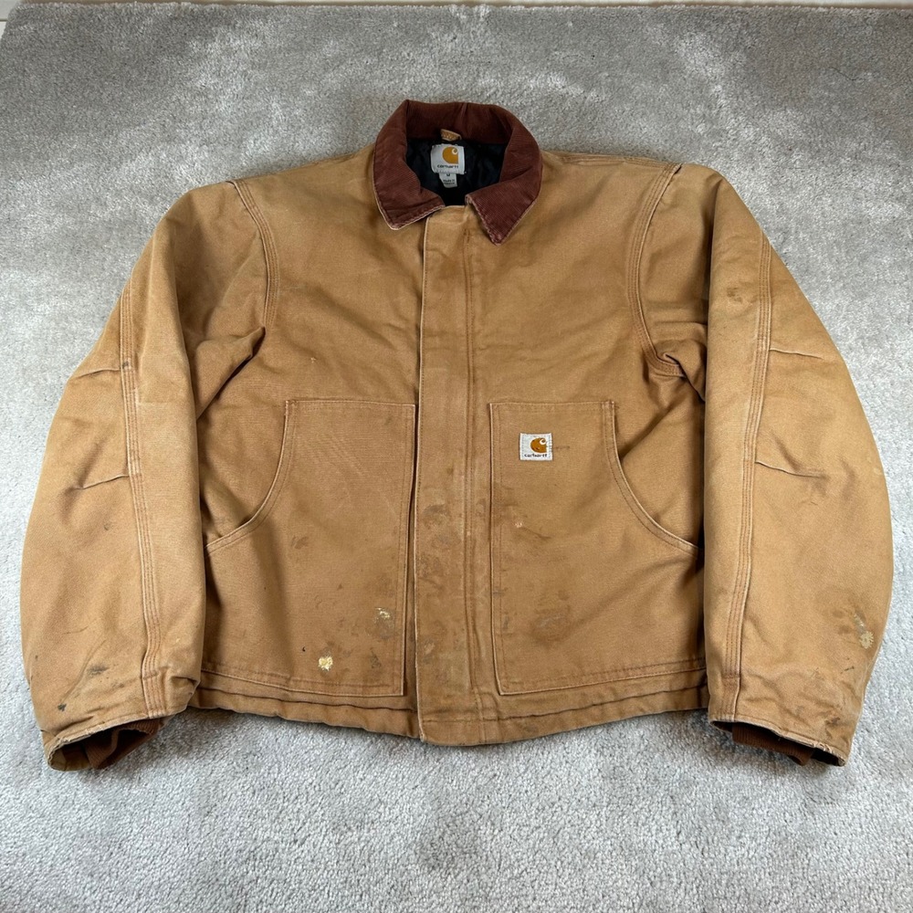 Carhartt Traditional Arctic Jacket Mens M Brown Duck Canvas Distressed J002 BRN